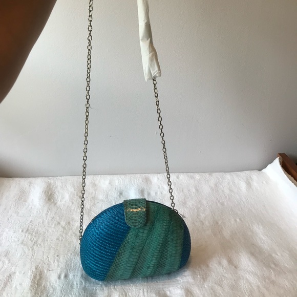 Straw & Python Clutch w/Chain - Picture 7 of 9